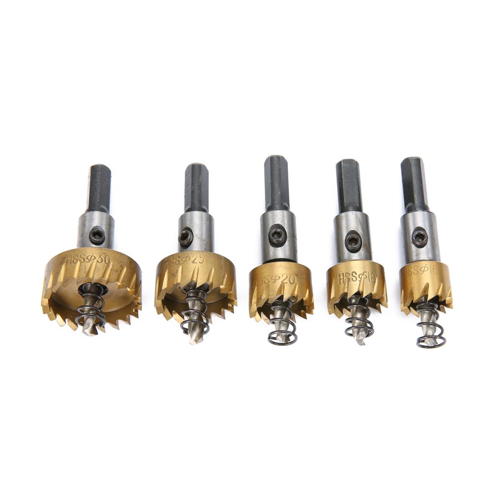 5pcs 16/18.5/20/25/30mm HSS 6542 Titanium Coated Hole Saw Tooth HSS Hole Saw Cutter Drill Bit Set