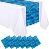 VitalCozy 6 Pcs Ocean Plastic Table Runner 14 X 108 Inch Disposable Blue Water Print Coastal Table Runner for Summer Beach Birthday Mermaid Theme