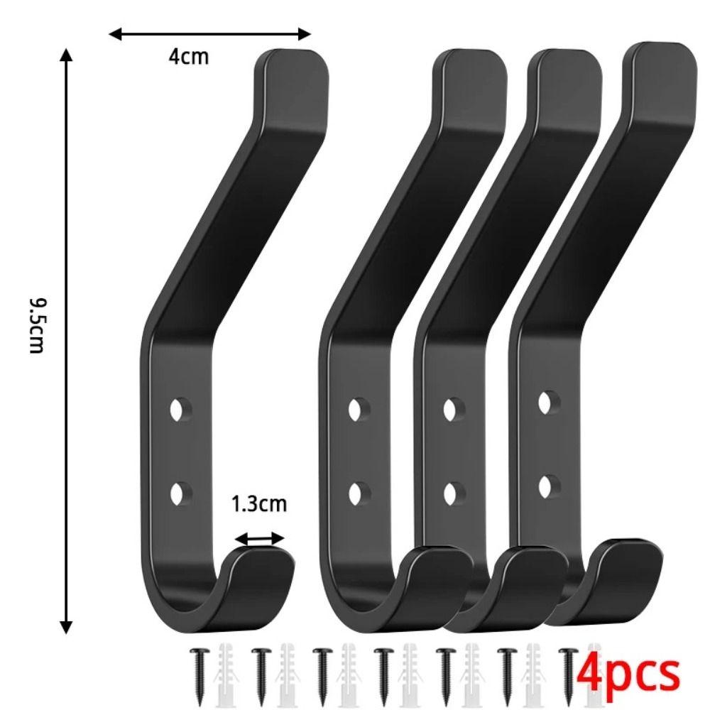 1/4Pcs Simple Black Coat Hook Stainless Steel Screw Installation Door Hook Wall Mounted Non-slip Dual Hanging Hook Clothes