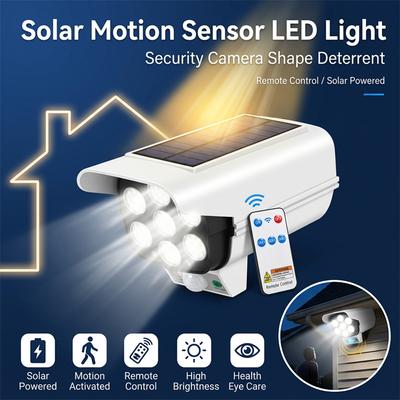 Solar Dummy Security Camera with Motion Sensor LED Flood Light, Waterproof Outdoor Wall Lamp for Home Yard Garden Driveway Safety Lighting