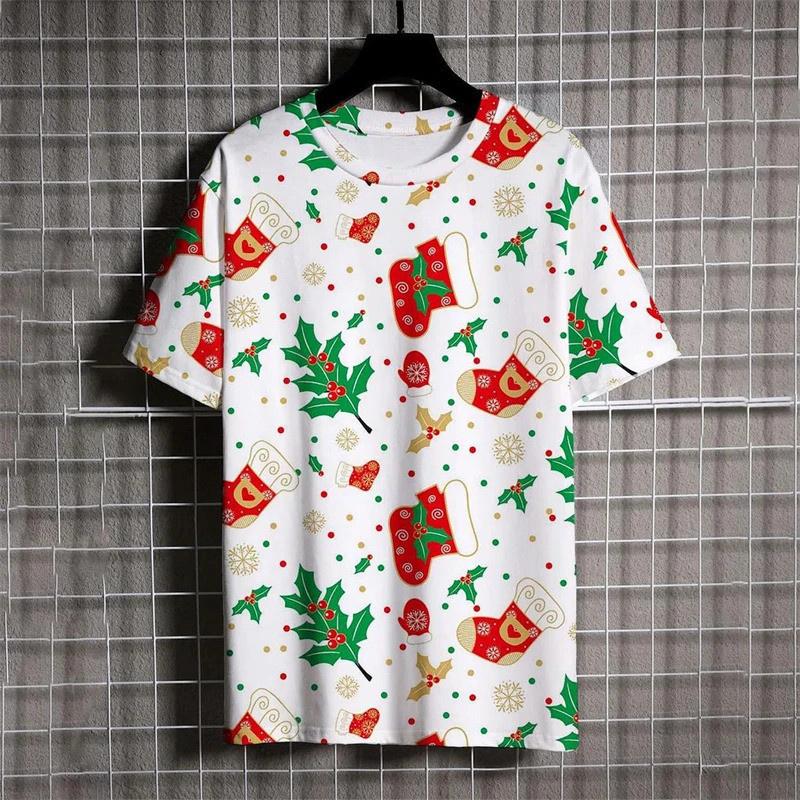 Merry Christmas Festival Funny T-shirt For Men Full Print Santa Claus Reindeer Graphic Xmas Themed Short Sleeve T Shirt 2026