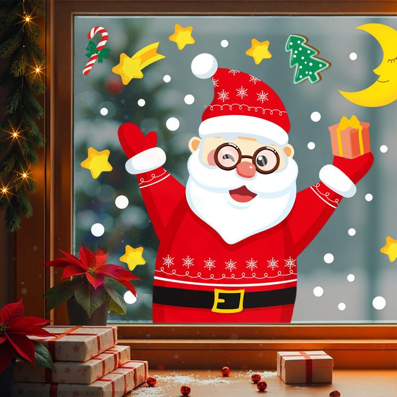 Santa Claus Electrostatic Stickers for Shopping Mall Window Decorations, Restaurant Event Atmosphere, Glass Door Star Stickers
