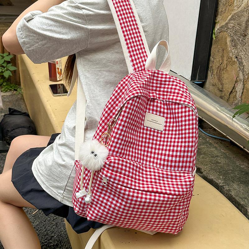 Plaid Backpack Campus Student Schoolbag Nylon Large Capacity Backpack