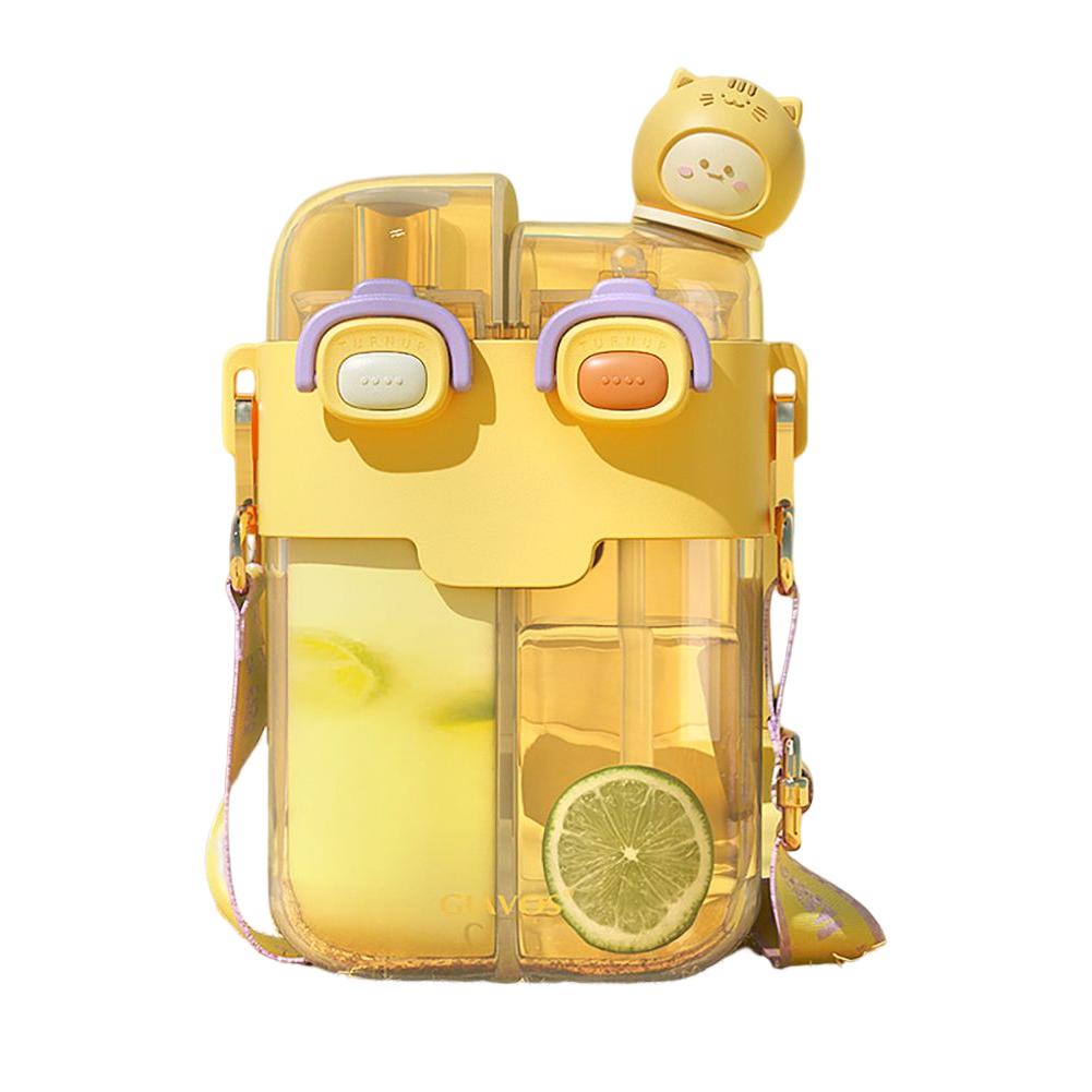 

780 мл Бутылка для воды Портативная Мультяшная Детская Бутылка для воды Герметичная с трубочкой Посуда для питья для Кемпинга, Пеших прогулок, Бега жёлтый