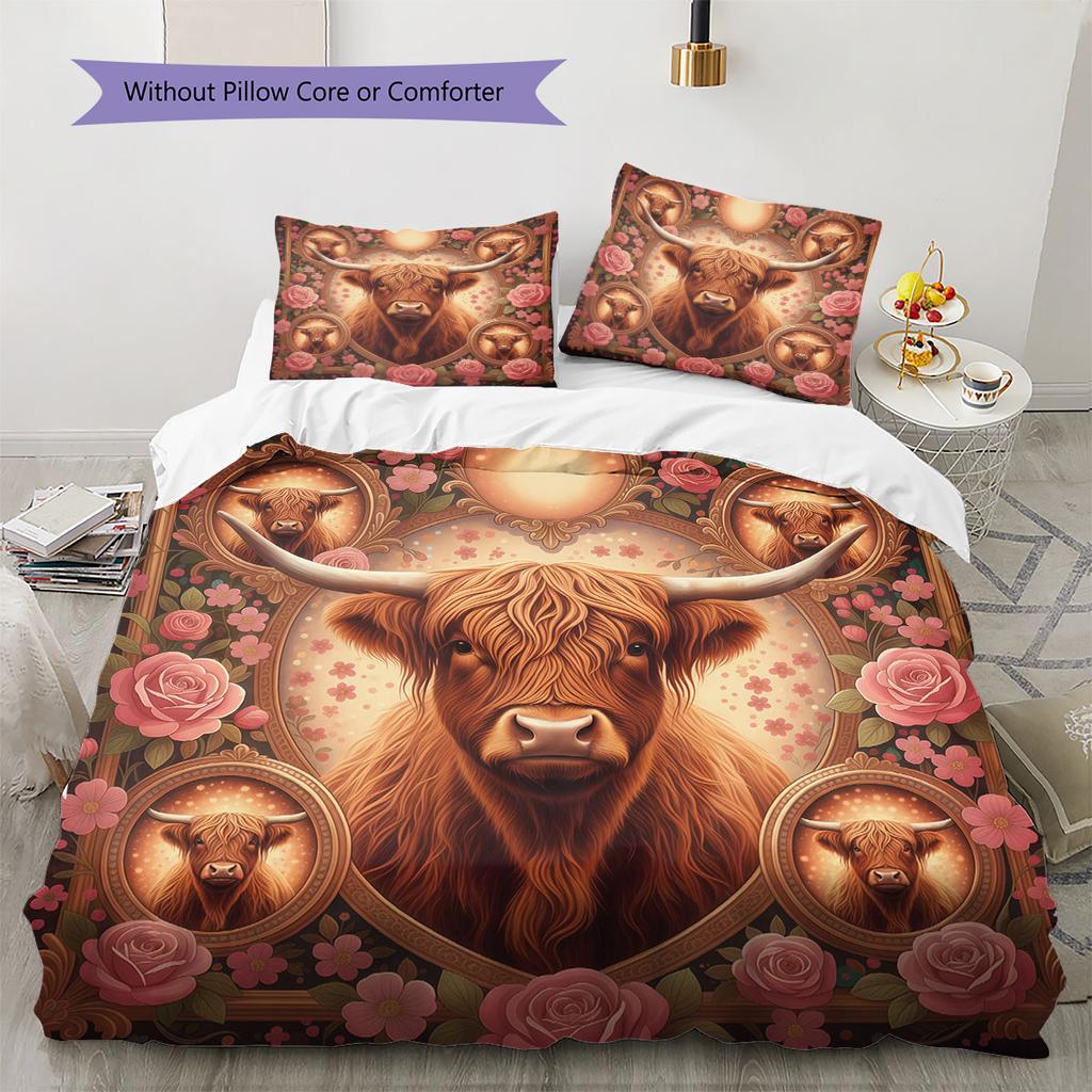 RoseAnimalPortraits Pattern Bedding Quilt Set Quilt Cover Pillowcase Home Decoration Birthday Gift (1 * duvet cover + 2 * pillowcase, without core)