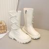 2025 Autumn/Winter Girls' High Leather Boots - Stylish Bow Princess Martin Style