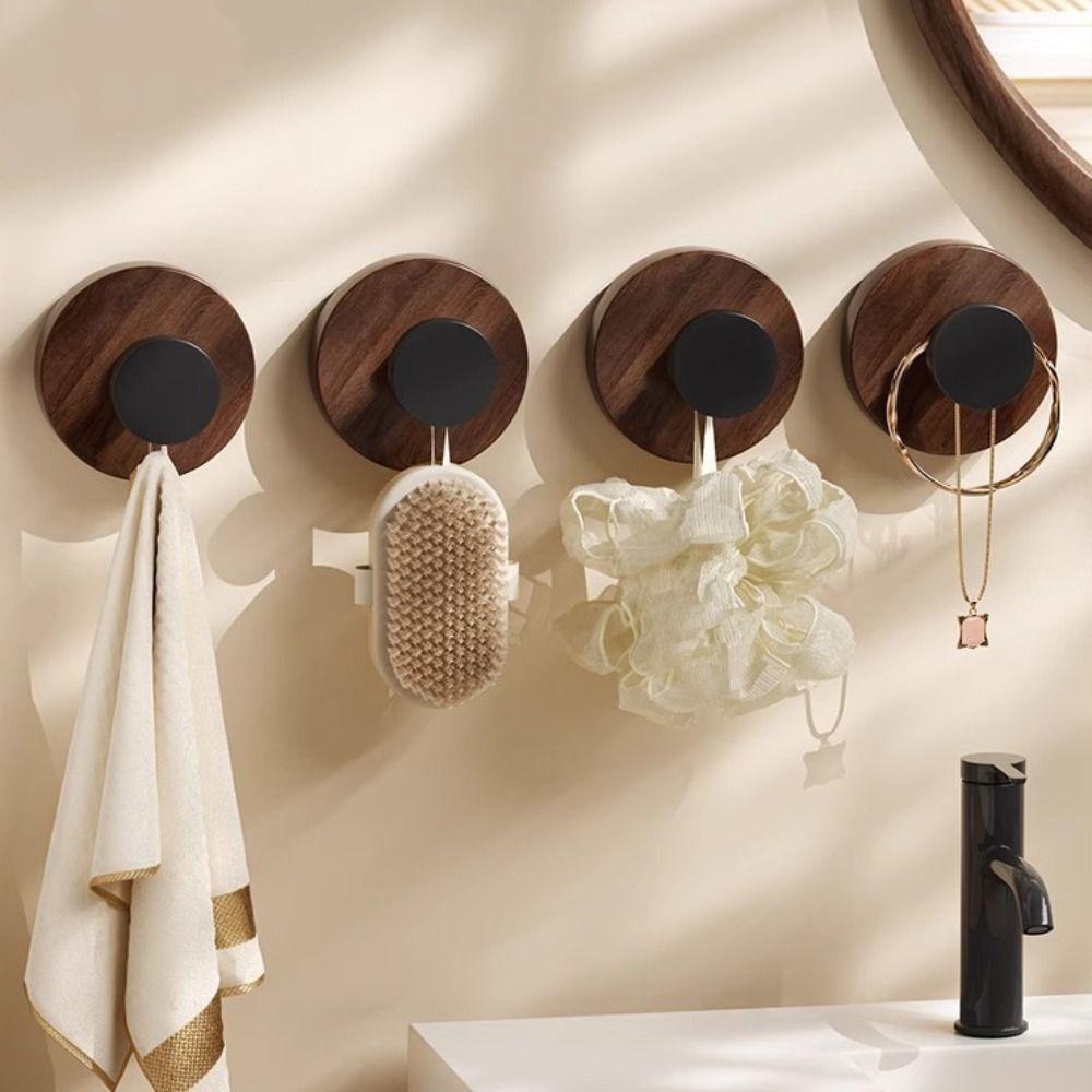 12pcs No-Drill Design Imitation Wood Door Hook Self-adhesive Key Holder Coat Hanger Hanging Keys