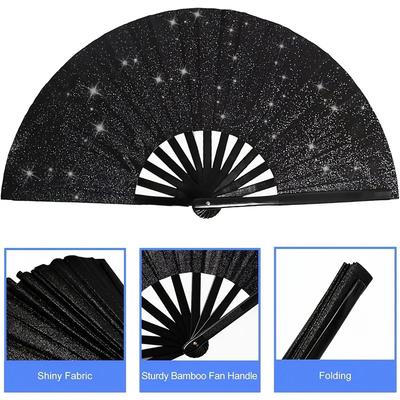 Glitzernder Handfächer Groß Party Faltbarer Bambusfächer für Festivalaufführung Elegant Glitzernd Wiederverwendbares Dekorationsaccessoire