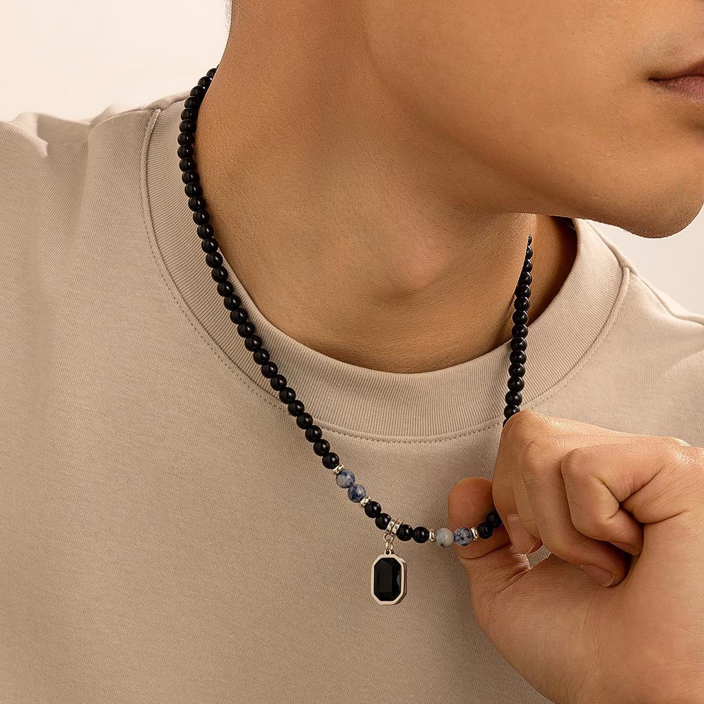 Tiger Stone Beaded Necklace Men'S Hip-Hop High-End Sense Simple Personality Men'S Collarbone Chain Accessories