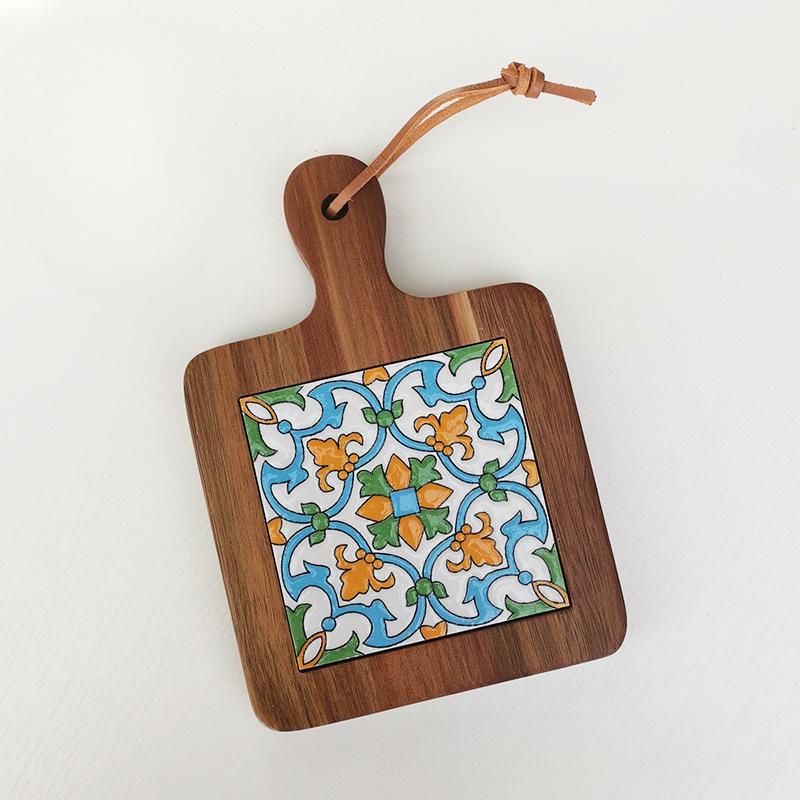 Solid Wood Flower Brick Hand Pot Mat Insulated Cup Mat Retro Dining Mat Decoration for Home Restaurants Kitchen Table Mat Cup