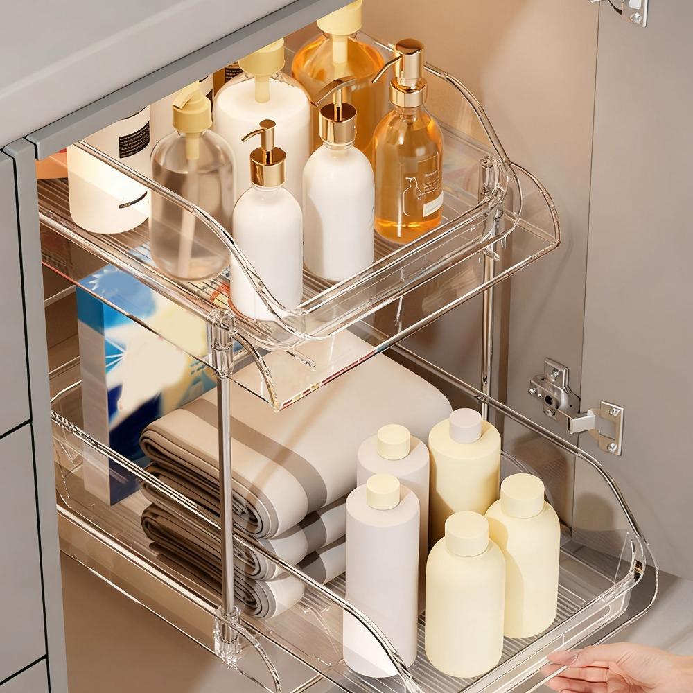 PET Pull Out Storage Shelf Transparent CD Holder Stand Under Sink Organizer Bathroom Storage