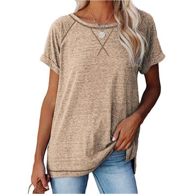 Summer Ladies Cross Loose Solid Colour Short Sleeve Casual T-Shirt