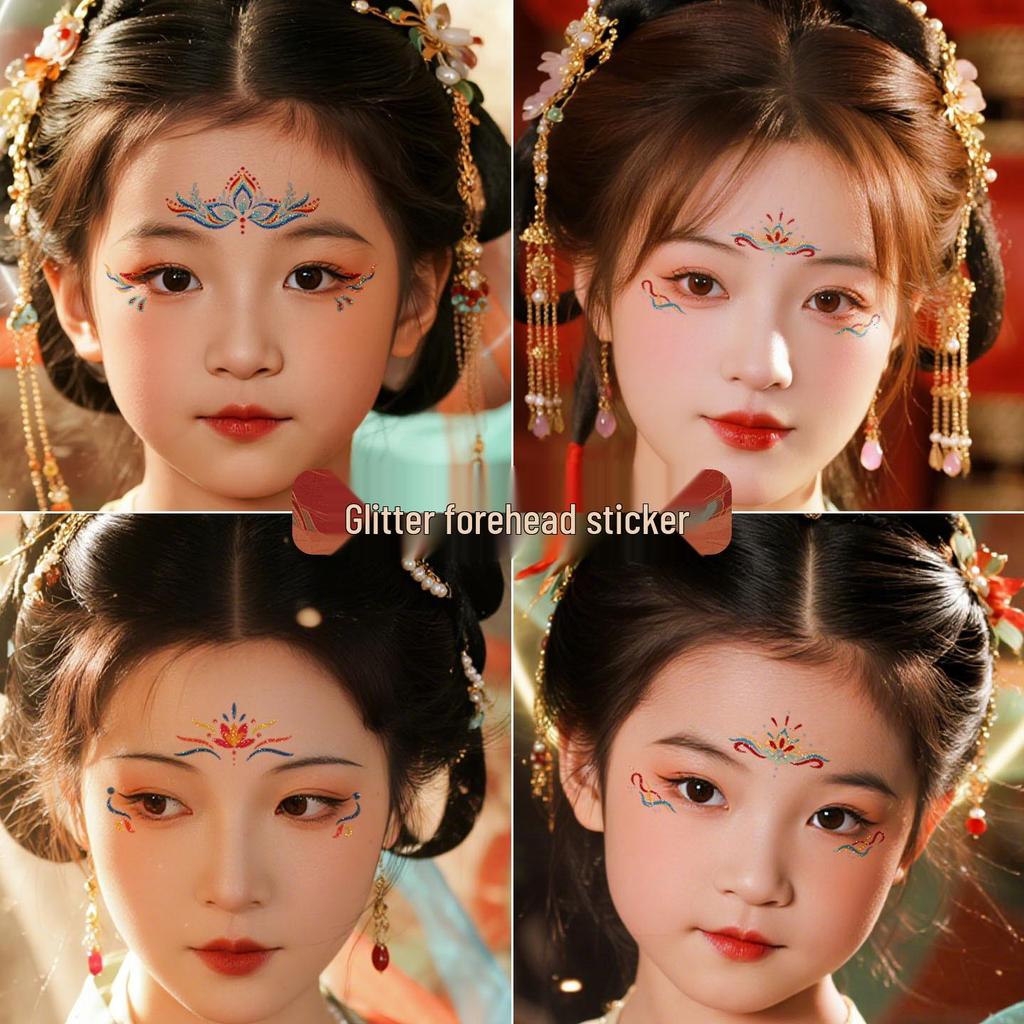 Dunhuang Glitter Face Stickers: Ancient Style Forehead & Eye Tattoos for Hanfu and Stage Performance