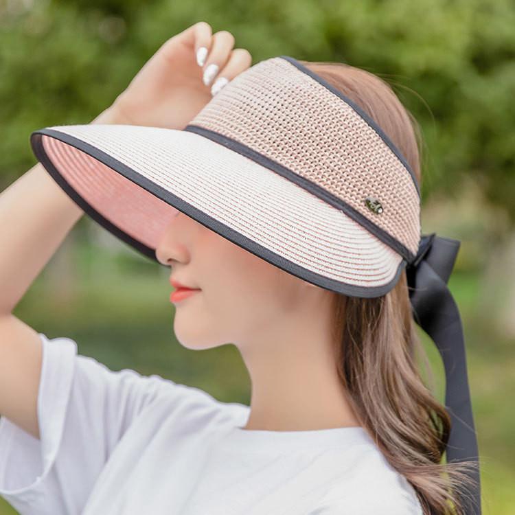 Summer Straw Hat Women Wide Brim Sunshade Cap With Breathable Foldable Beach Hat
