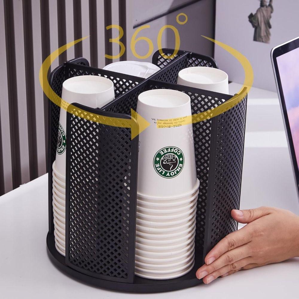 Removable Rotating Paper Cup Dispenser with 4 Compartments Space-Saving Disposable Cups and Lid Holder Storage
