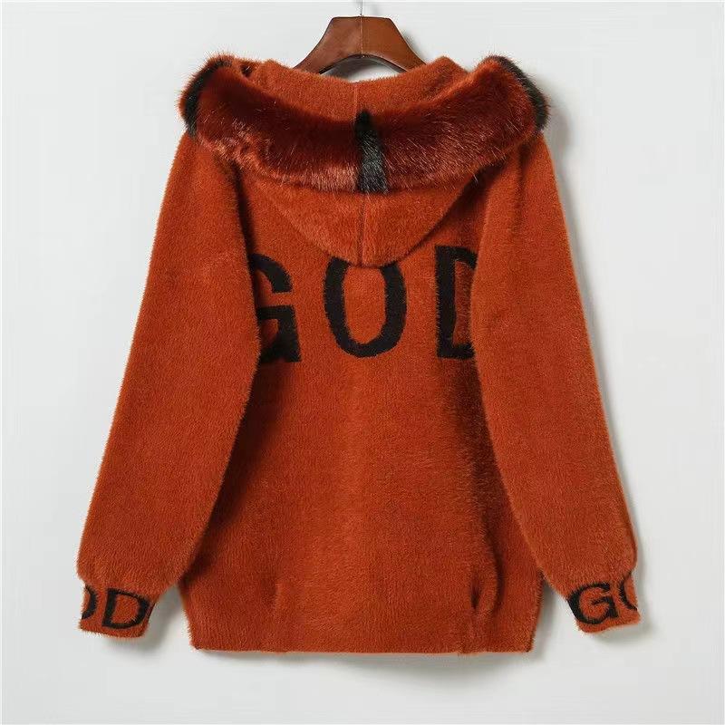 

Зимнее мохеровое пальто для женщин, свободный повседневный вязаный свитер, пальто с капюшоном, женские буквы, толстый теплый длинный кардиган 4XL коричневый