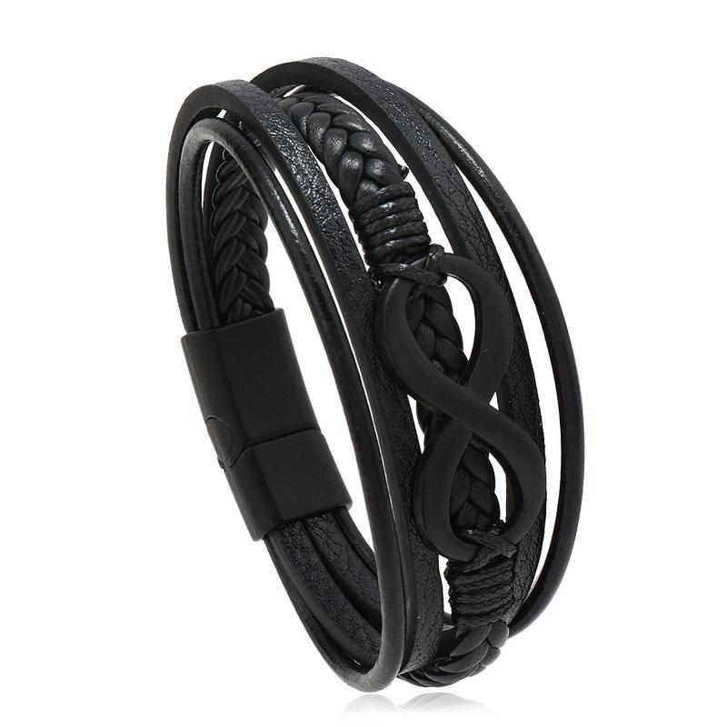 Счастливый Номер 8 Шарм Браслет Манжета Браслет Мужской Наручный Браслет Рука Многослойный Плетеный Кожаный Браслет для Мужчин Символ Бесконечности 21.5cm