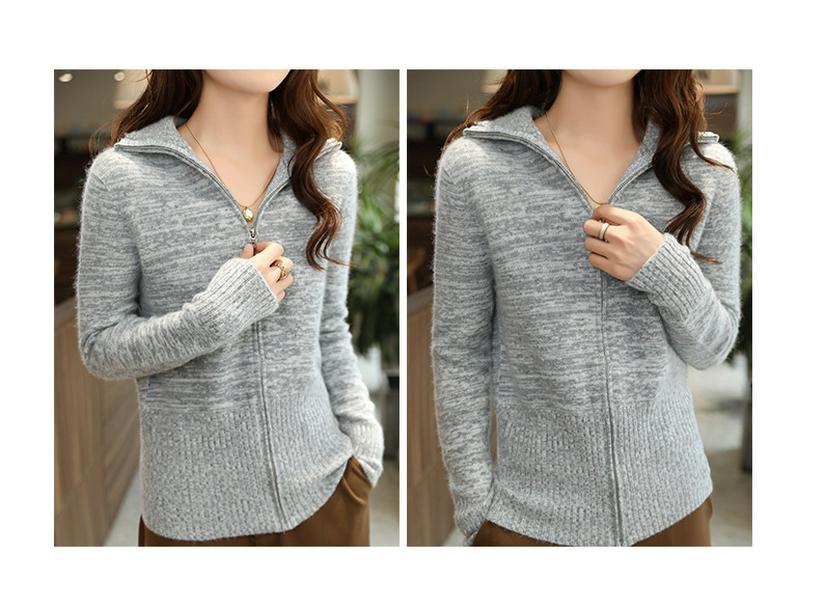 Women's 100% Wool Warm Turn-Down Collar Zipper Cardigan - Autumn/Winter Casual Style