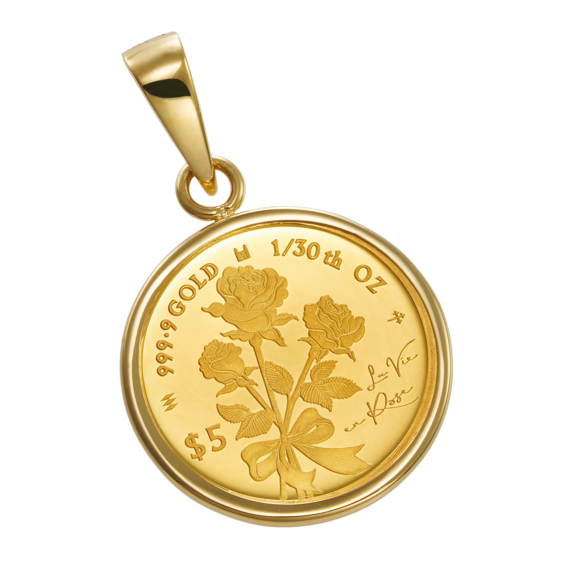 

K24 Pure Gold Coin Pendant Top Rose K18 Simple Frame Engraved [SPERANZA] 1/30oz золотий