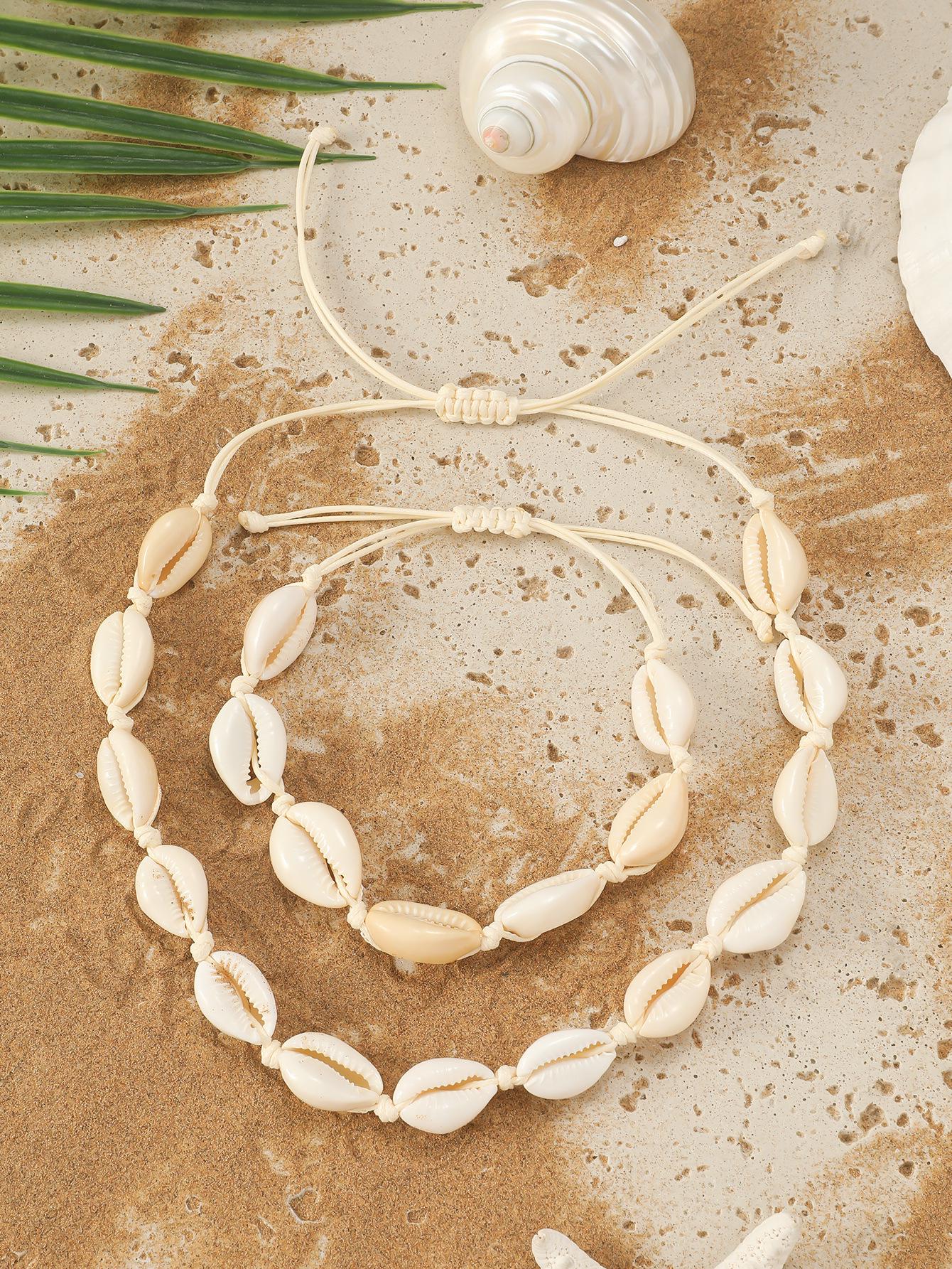 

Ручная работа Европейская и Американская Мода Ракушка Ожерелье, Браслет, Браслет на ногу с Плетеным Чокером из Пресноводной Раковины и Цепочкой для Ключицы