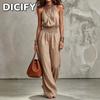 Macacão Feminino DICFY Moda Casual Cor Sólida Estampa Verão Primavera Sem Mangas Alças Calças Macacões e Macaquinhos