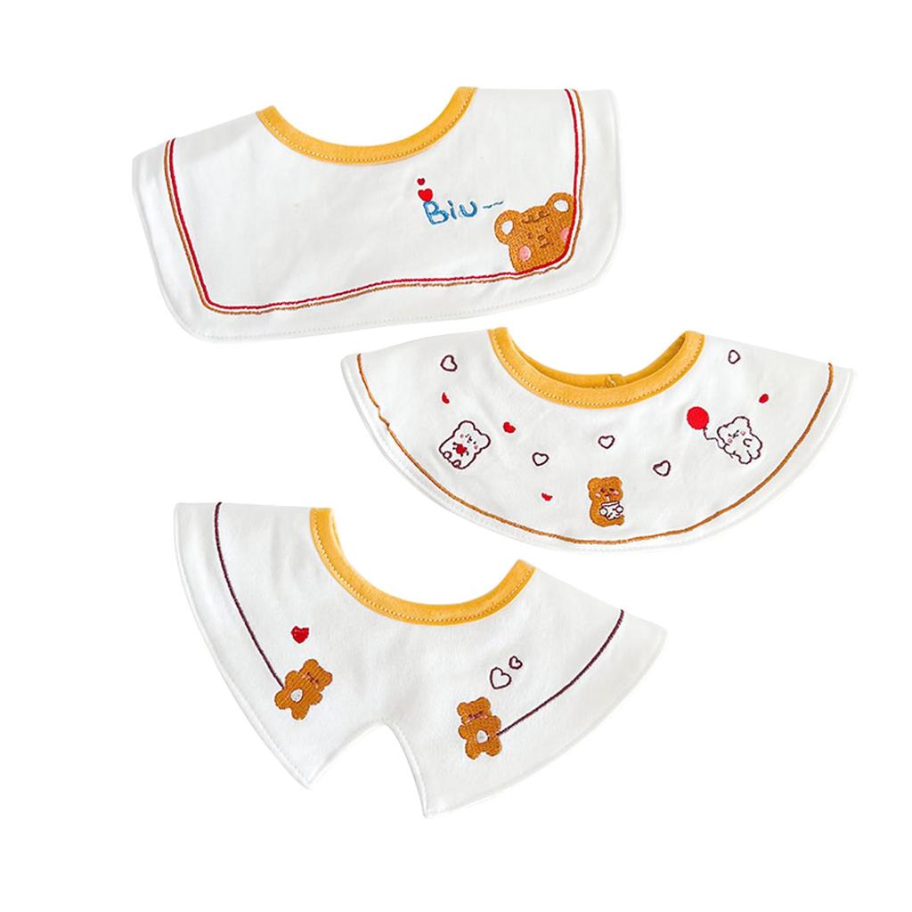Hapipana Waterproof Baby Bib with Embroidered for Baby Shower Gift Pattern, 100% Cotton, 360-Degree Rotation, Soft, Nursery, (Bear)