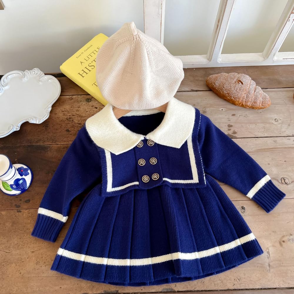 Jaydyequ Casual Perfect for Shrine and Navy Size 110cm Girls' Spring/Autumn/Winter Dress, Knitwear, Sailor-Style Dress, Weddings, Visits, Recitals,