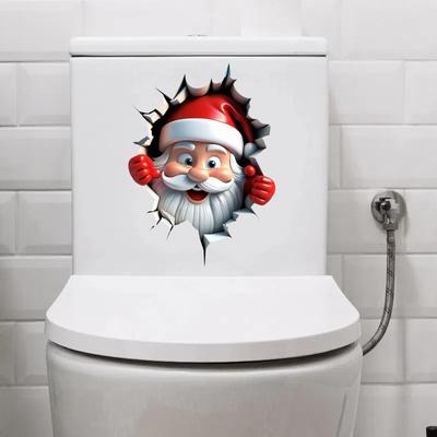 Christmas PVC Self-Adhesive Stickers Waterproof Santa Snowman Decals for Bathroom Toilet Xmas Door Wall Decorations
