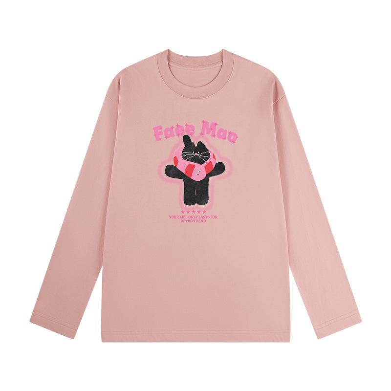 

Women s 230g Pure Cotton Long-Sleeve T-Shirt - Hong Kong Style, Round Neck, Loose Fit, Trendy Casual Base Layer for Autumn/Winter. M (100-115 jin)