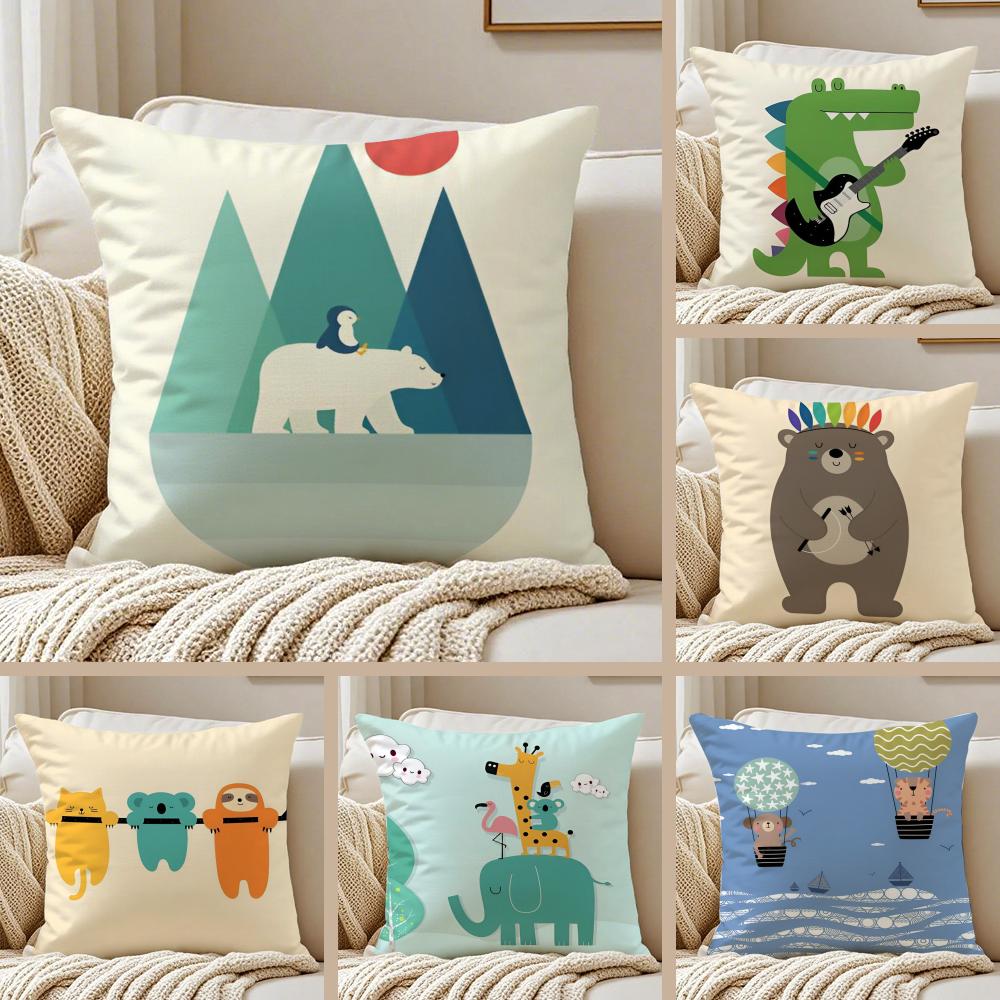 Simple Nordic Modern Anime Style Art Cushion Cover Pillowcase Antidustmite Invisible Zipper Short Plush Sofa Cushion