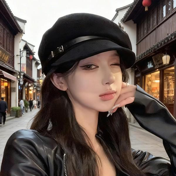 Korean Style Retro Suede Beret with Wide Brim for Autumn and Winter