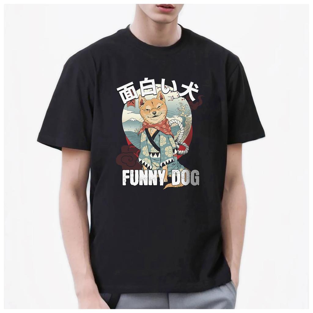 Japanese Style funny dog Anime Graphic t shirt mens Women Trendy Fashion 100% Cotton summer casual Streetwear Unisex couple Y2k