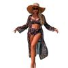 Fashionable Women's Sexy Multi-Color Printed Mesh Cover-Up Three-Piece Bikini Set
