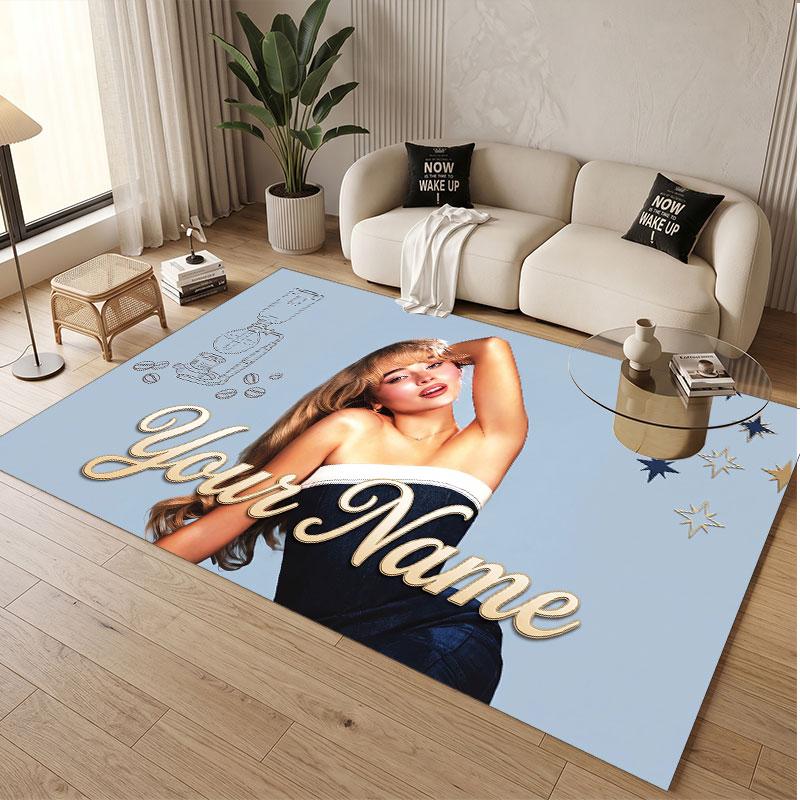 Custom Name Crystal Velvet Rug,Sabrina Carpenter Comfortable Anti Slip Floor Mat For Room Decoration