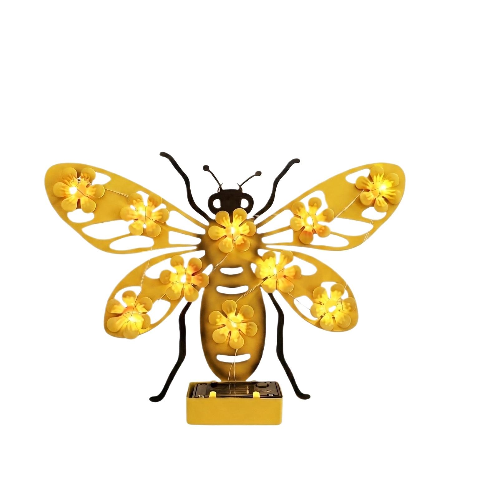 

Solar Powered Outdoor Waterproof Wall Light Bee Shape Metal Garden Decorative Lamp with LED Flowers for Patio Yard Pathway One Size