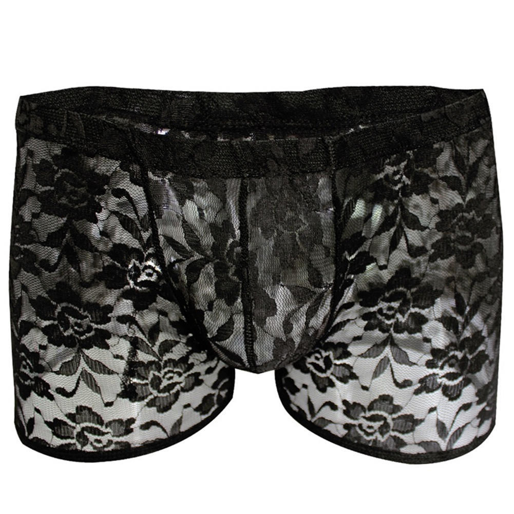 Men Hollow Lace Mesh See Through Underwear Panties
