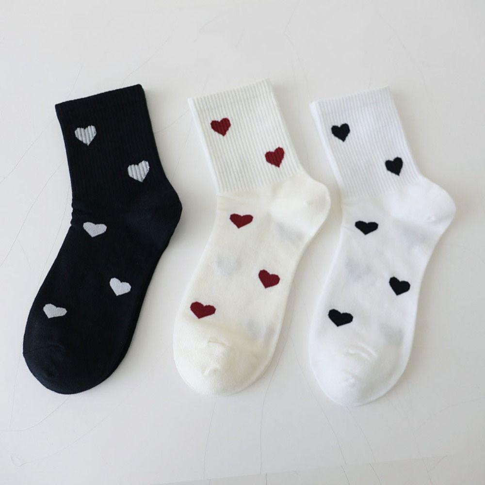 5 Paar Koreanischer Stil Liebes Mittelschaftsocken Harajuku Mittelschaftsocken Niedliche Patchwork Farbsocken Damen