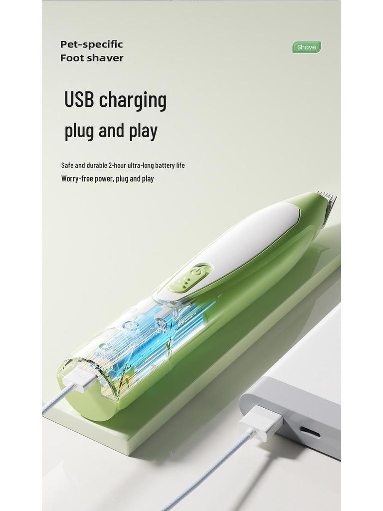 Rechargeable Pet Paw & Hair Trimmer - Safe Rounded Edge, Low Noise, Vibrating Electric Clipper with Light