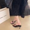 Coarse Heel French Slippers Women's Summer Outer Wear 2025 New Middle Heel One-word Drag Fairy Wind Silver Cool Slippers Women