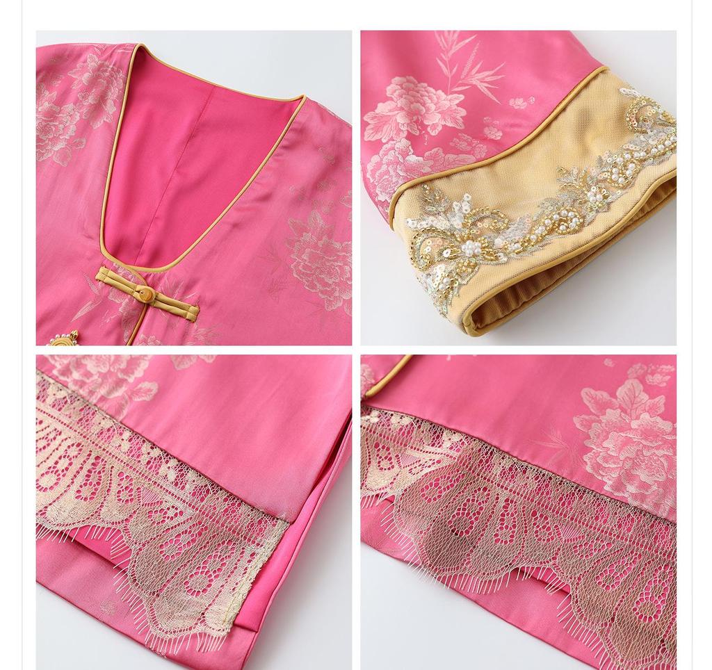 Elegant Chinese National Style Women's Spring Embroidered Top and Skirt Set