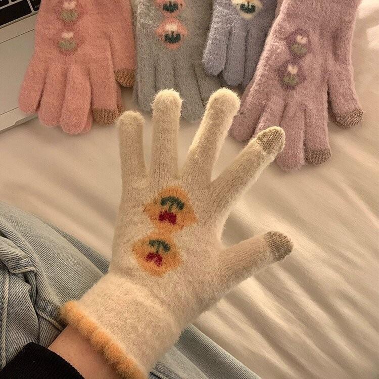 Knitted Five Finger Gloves for Women In Winter  Warm and Velvet Thickened  Student Anti Cold and Freezing Cycling Gloves