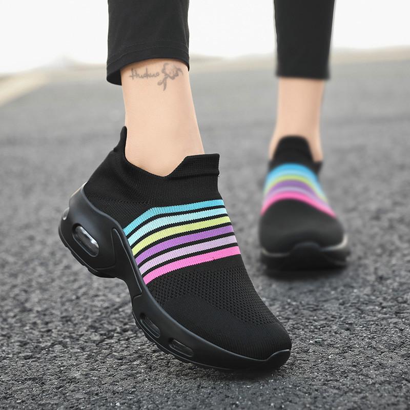 Fashion Large Size Women's Shoes Mesh Air Cushion Shoes Rainbow Shoes Casual Sports Shoes