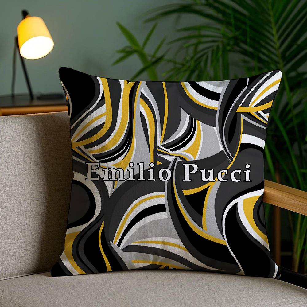 Fashion E-Ee-Emilio Logo P-Pucci Pillow Case Home Dorm Chair Back Short Plush Double-Sided Printing Nap Time Cushion Cover