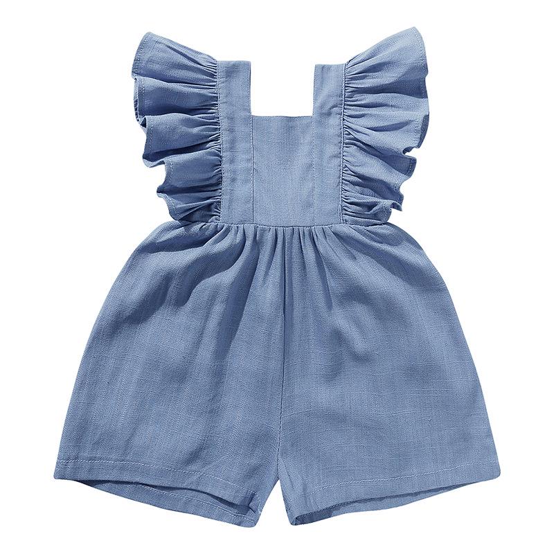 Spring-Summer Cotton Linen Romper: Baby Girl Short Sleeve Bodysuit Overalls with Cute Straps