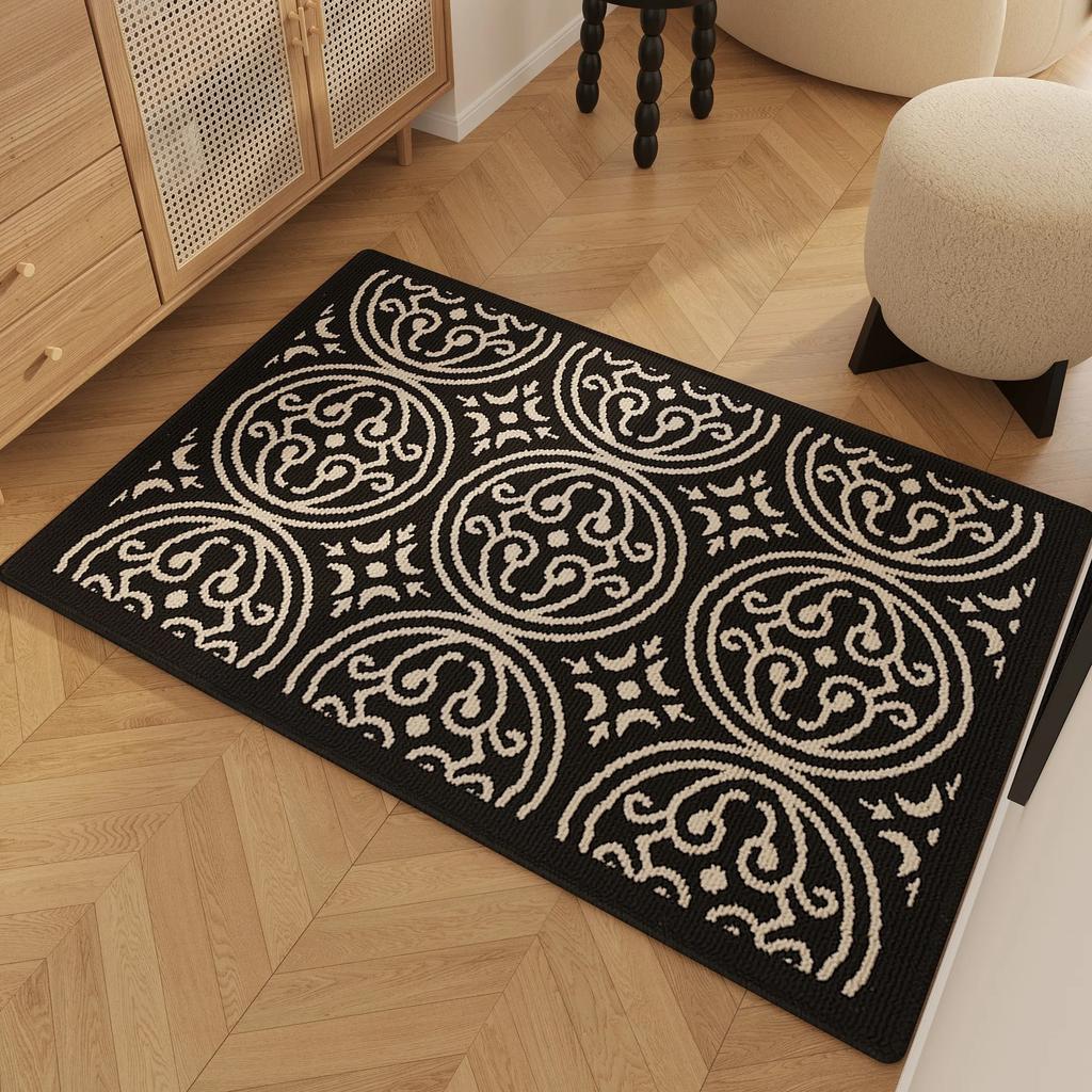Entrance Carpet Anti-slip Waterproof Wear-resistant Floor Mat Retro Geometric Lines Rug Living Room Home Decoration Door Mats