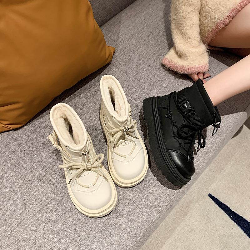 Women's Large Size Soft Sole Winter Warm Fur One Snow Boots Padded Lined Ankle Boots Anti-slip Hiking Casual Sports Cotton Boots