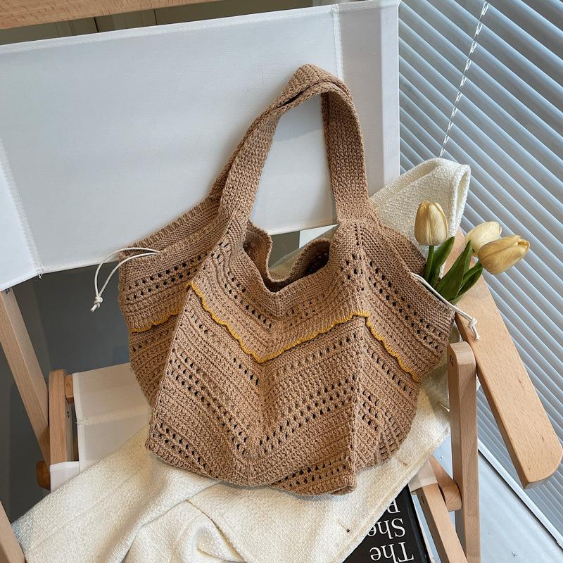 

Плетеная сумка женская модная универсальная простая вязаная сумка через плечо большой вместимости литературная ретро ленивый стиль сумка-тоут хаки