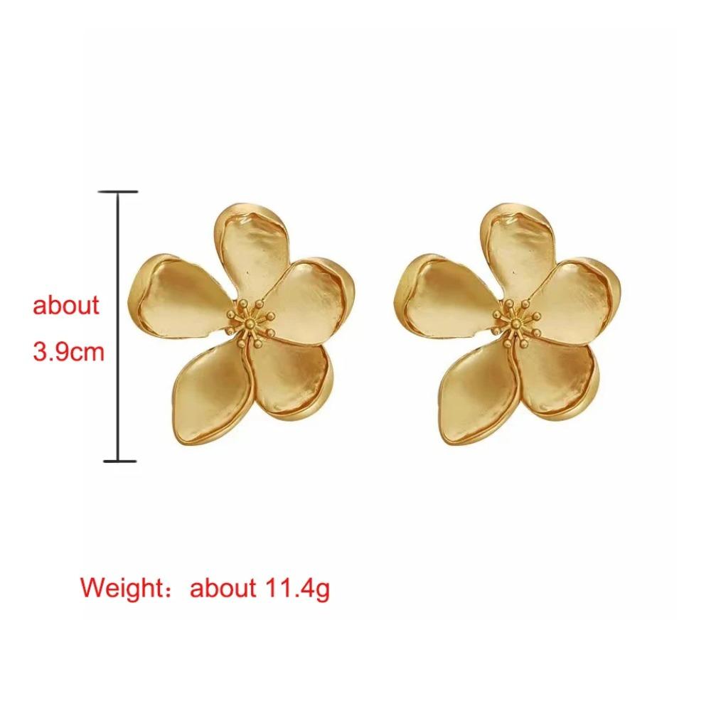 Gold Color Matte Texture Metal Flower Earrings for Women Girls Exaggerated Fashion Party Zircon Gifts