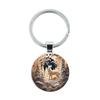 Round Alloy Keychain Pendant with Forest Animal Pattern Metal Key Ring for Bags Backpacks and Keys Accessories