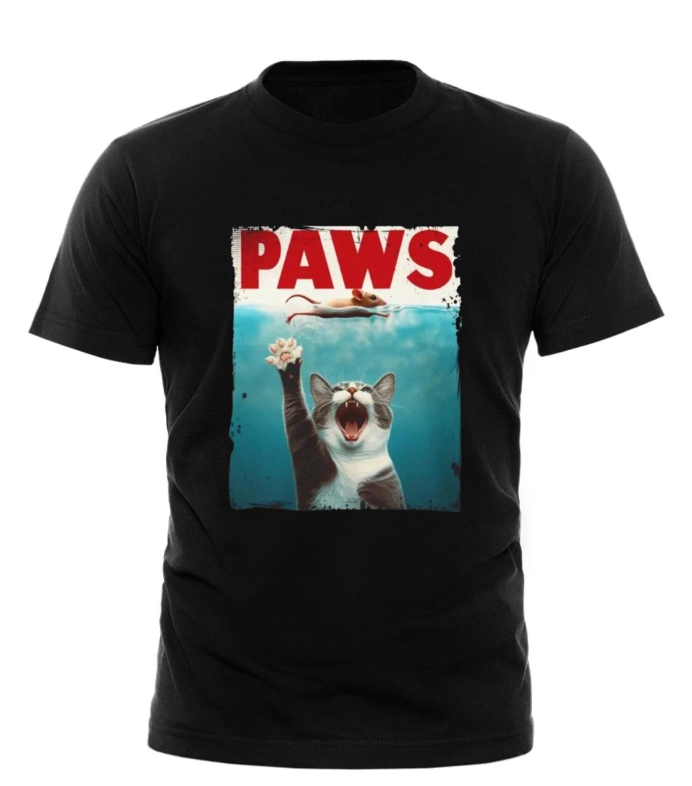 

Paws T-Shirt | Funny Cat Jaws Parody Graphic Tee | S-4XL Unisex T-shirt L